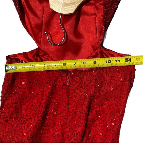 Y2K Scala Red Sequin & Beaded Floor Length Silk Open-back Prom Dress Size S - Picture 8 of 12